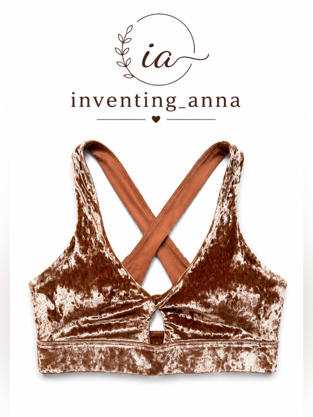 FABLETICS Crush Velvet Crisscross Bralette in a Mauve/Brown/Plum Color Gym Glam